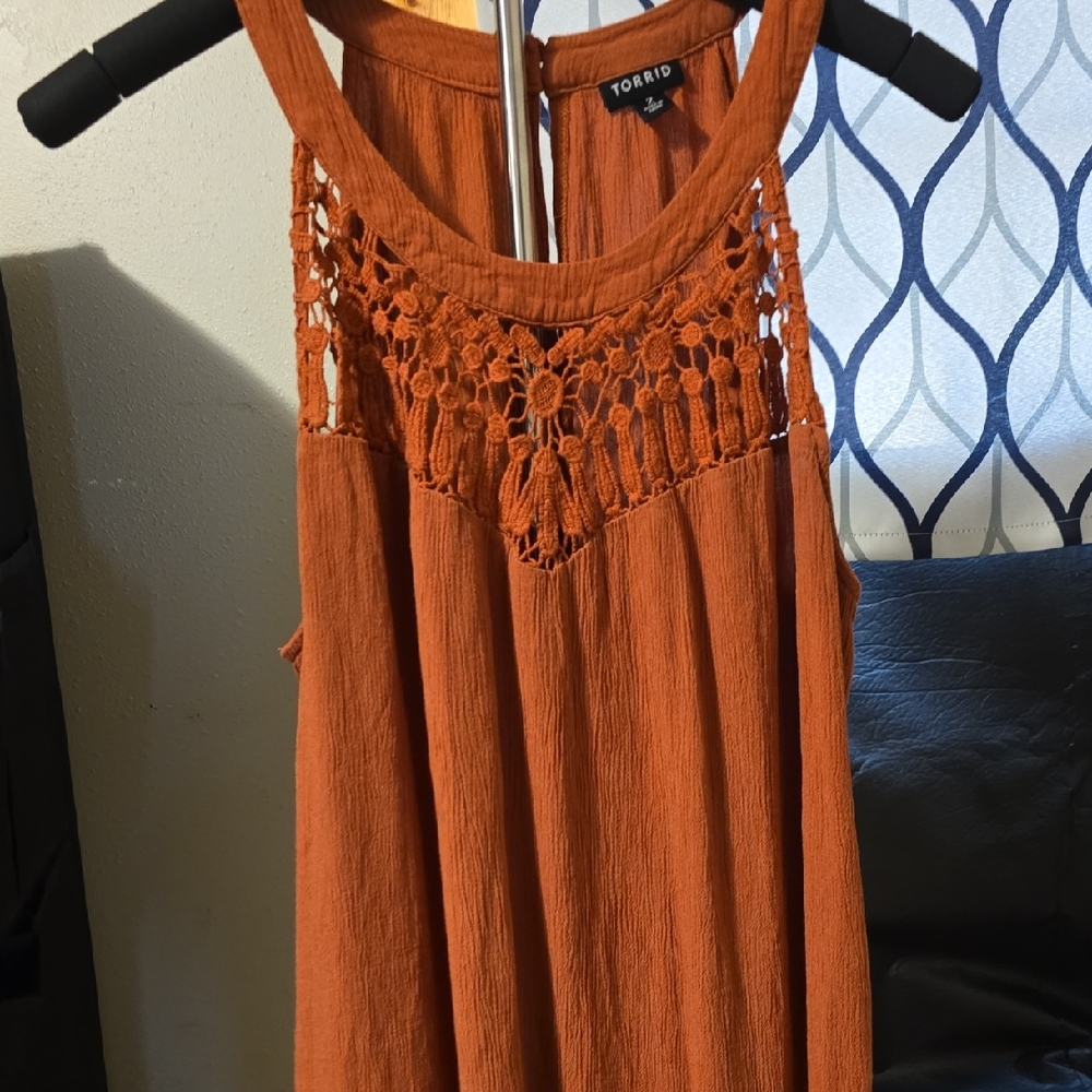 Torrid Rust Orange Crochet Detail Top